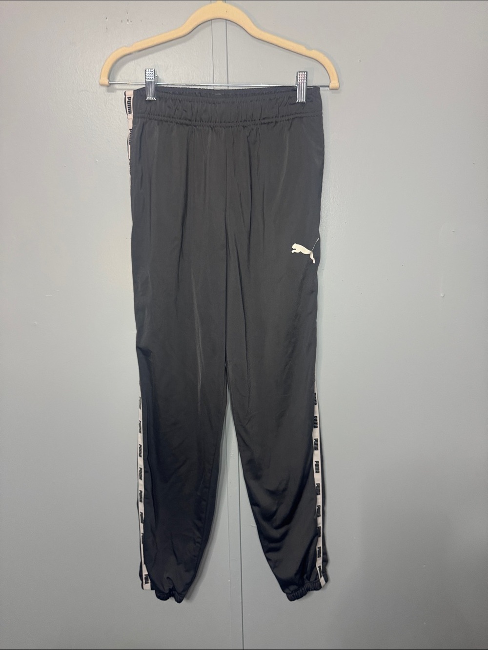 Puma Black kids Jogger Track Pants with White Logo Tape